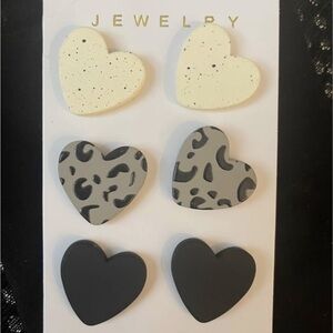 Heart-Shaped Stud Earrings Set - Cream, Gray, Black